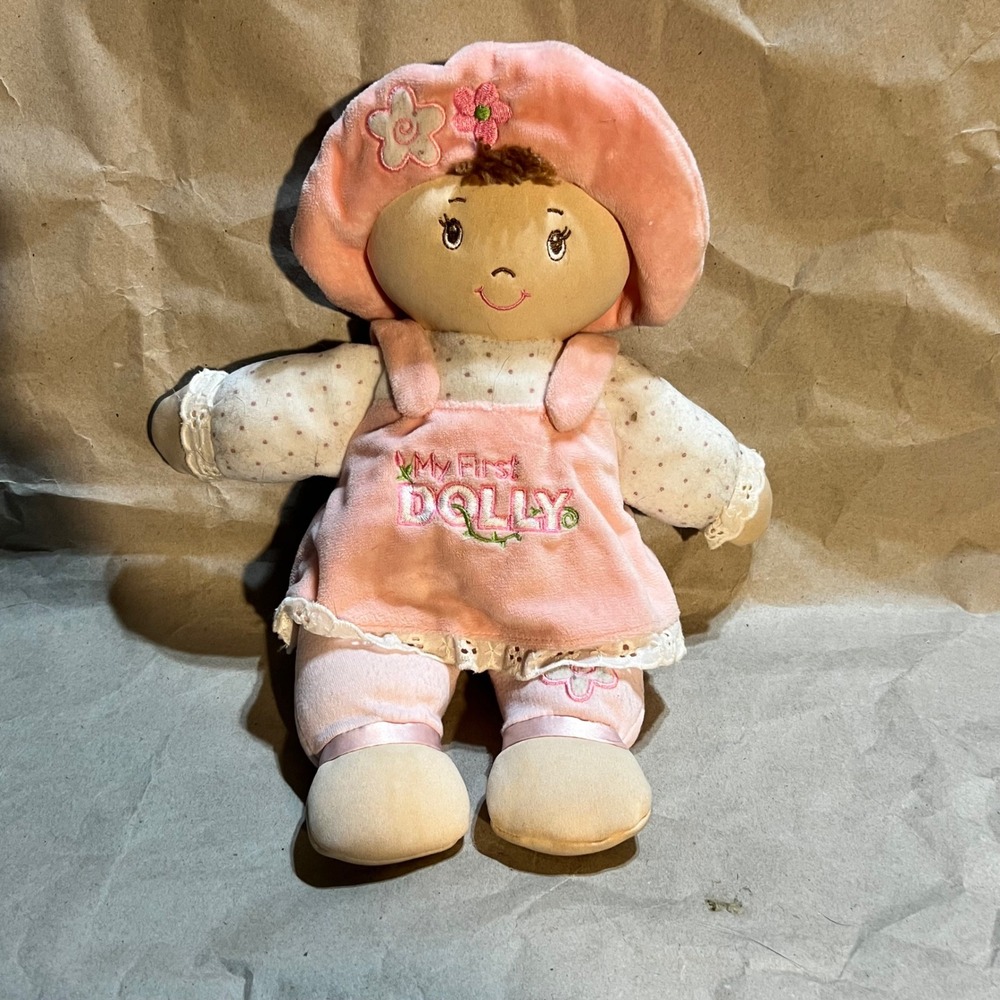 Gund Baby My First Dolly Pink Plush Stuffed Doll 6047526 Flower Hat‎ Polka Dot